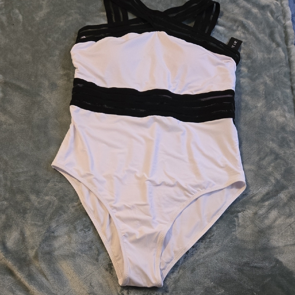 Elegant Black and White Women's One Piece Swimsuit